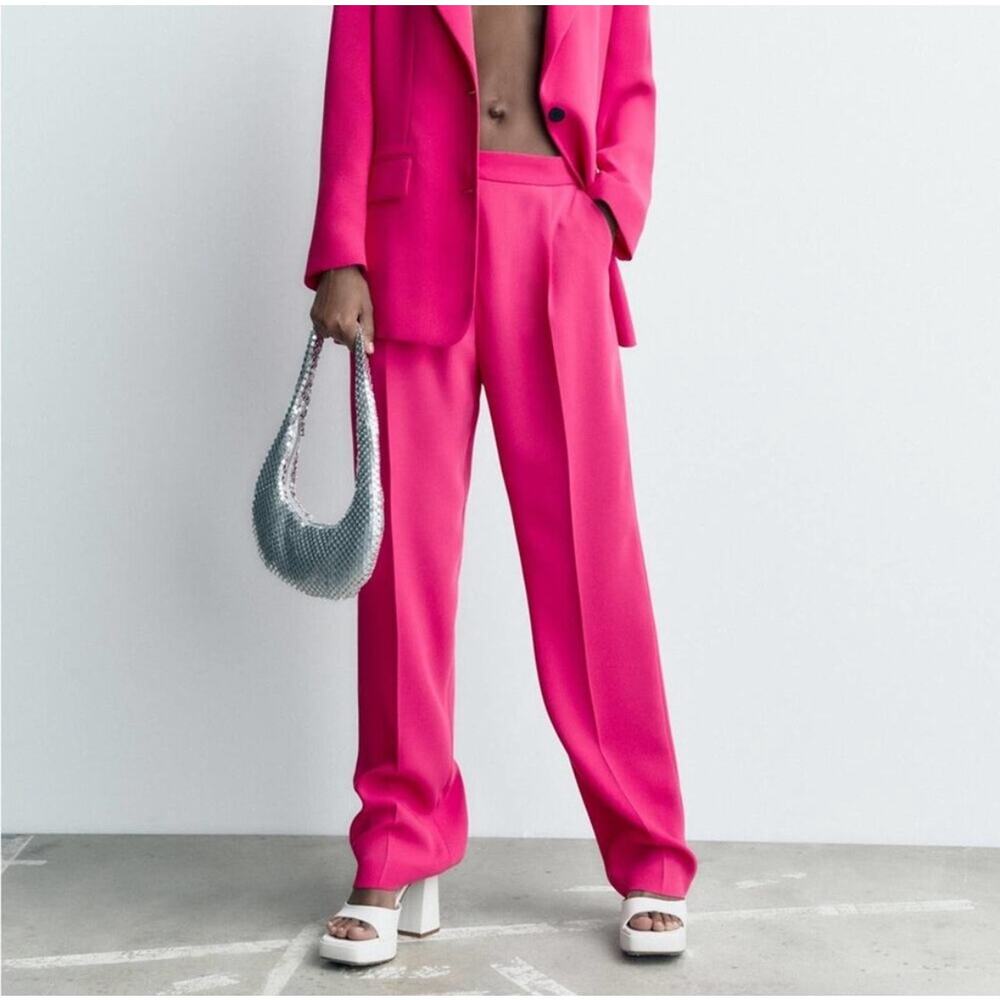 Zara Women’s Blogger Favorite High Waist Pink Wide Leg Trousers Size Small